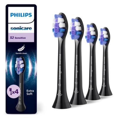 Philips Sonicare Optimal Sensitive – Opzetborstels voor Elektrische Tandenborstel – Zwart – Verpakking van 4 - HX6054/88