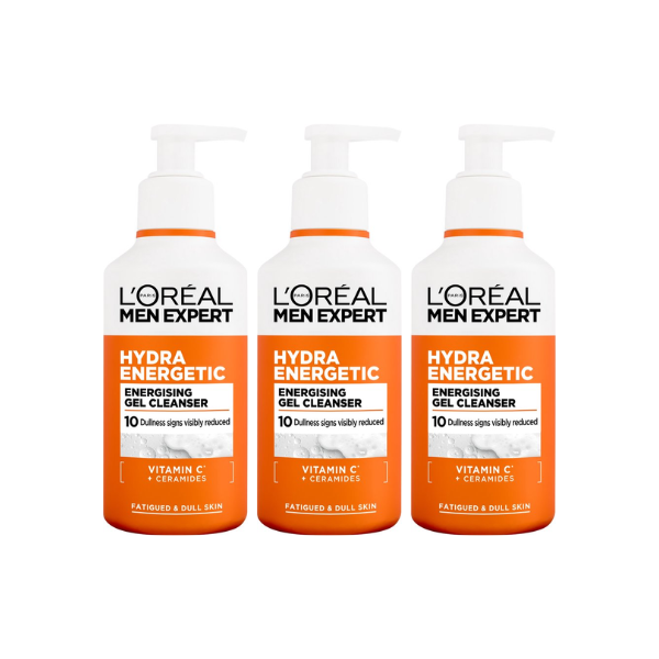 L'Oréal Paris Men Expert Hydra Energetic Energising Gel Cleanser - voor de doffe vermoeide huid - met Vitamine C* & Ceramiden - 3x 260ml