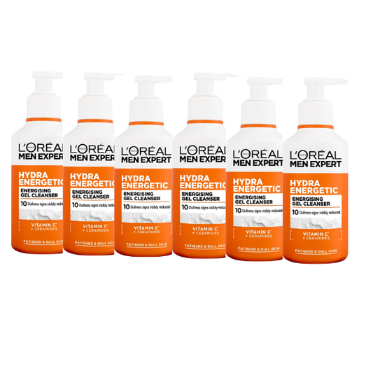 L'Oréal Paris Men Expert Hydra Energetic Energising Gel Cleanser - voor de doffe vermoeide huid - met Vitamine C* & Ceramiden - voordeelverpakking 6x 260ml