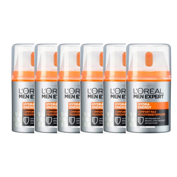 L’Oréal Paris Men Expert Hydra Energetic Comfort Max Dagcrème - Hydraterend voor Droge Huid -voordeelverpakking 6x 50 ML
