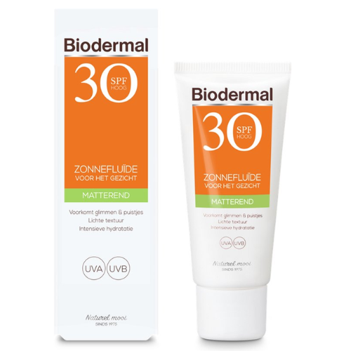Biodermal Sunscreen - Fluide Solaire Matifiant Visage SPF 30 - 40 ml - Prévient brillance et boutons