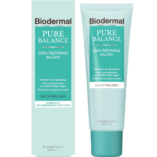Biodermal Pure Balance Baume Affinant Crème de Nuit - Crème de nuit à l'acide hyaluronique - Pour les impuretés et les imperfections - 50 ml